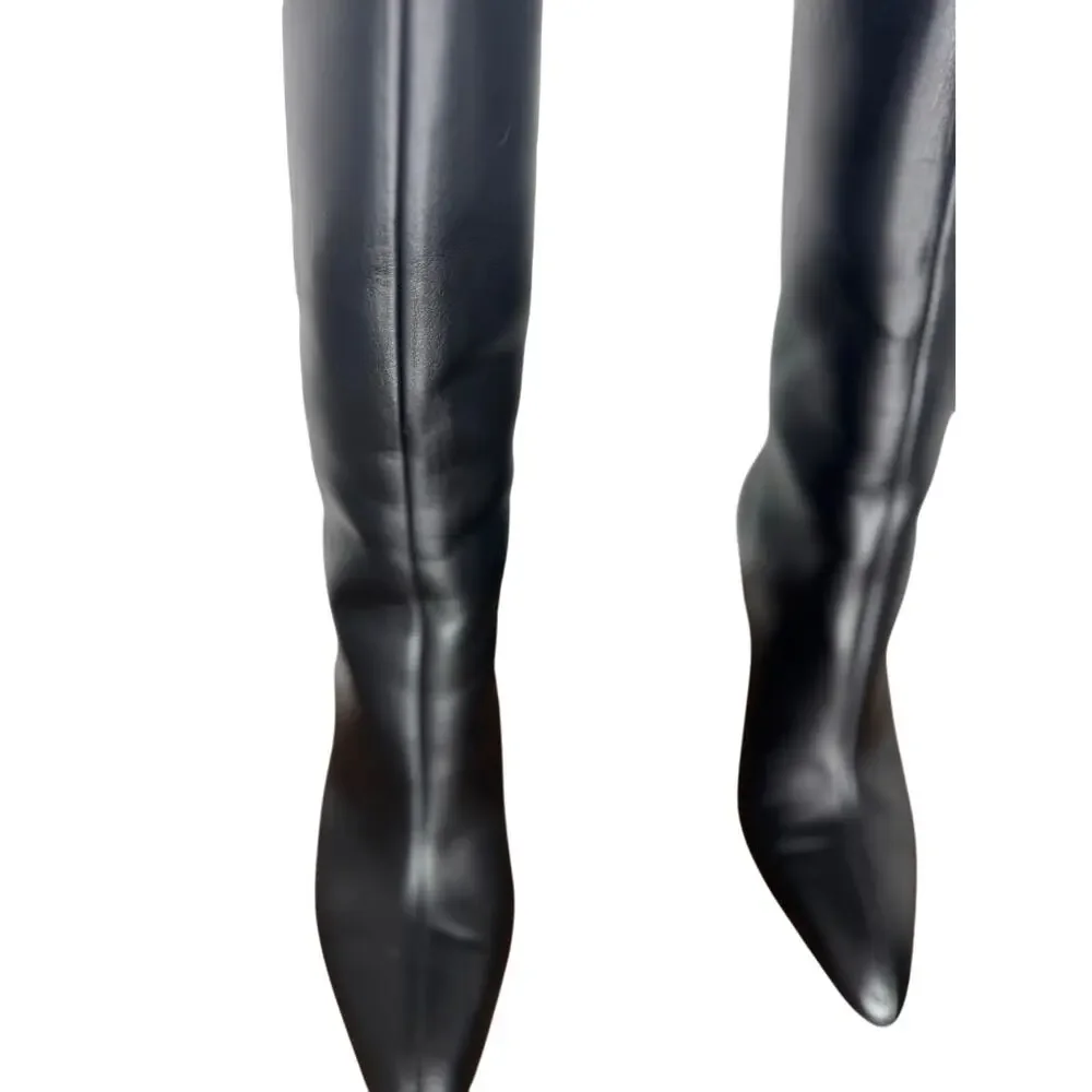 Gabriela Hearst Black Cora Calfskin Leather Knee-High Boots EU 37 Riding Style - Picture 6 of 11